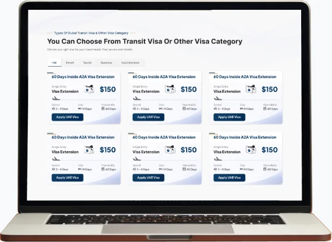Dubai Transit e-Visa website — Select Your Dubai Visa type