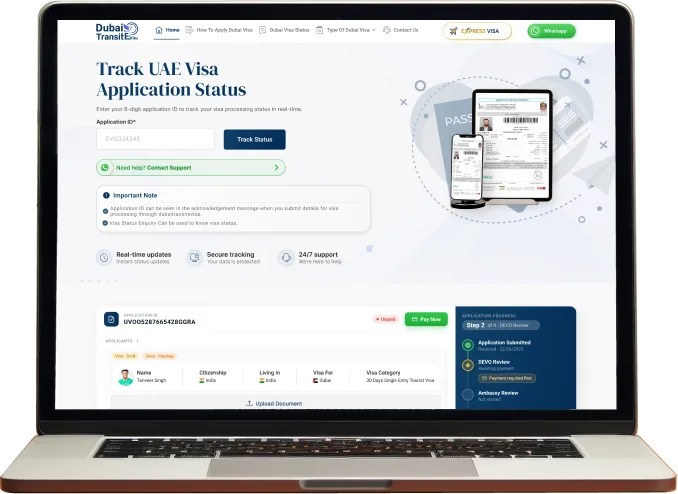 Dubai Transit e-Visa website — Track Visa Status & Download Visa